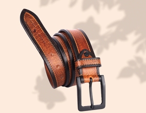 Men's High Quality Cow Hide <b>Striped</b> Lightweight Casual Belt Alloy Western Buckle Double Stitched 2.5cm Width Customizable Length - Product Image 1