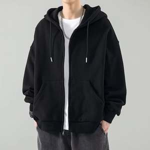 Sweat à capuche en molleton noir pour homme, logo brodé, style streetwear, vêtement d'hiver, coupe classique, manches classiques, 100% molleton - Product Image 2