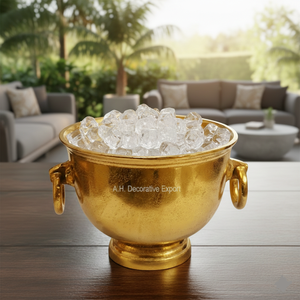 Bol à vin doré de style vintage, bassin à glace en métal artisanal, refroidisseur à champagne élégant sur piédestal pour la décoration d'hôtels et de bars - Product Image 3