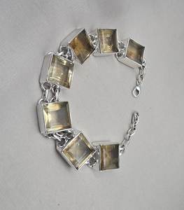 Pulsera con Dije de Citrino de Corte Cuadrado, Plata de Ley 925, Hecha a Mano, con Gema Natural, Joyería de Lujo para Mujer, Venta al Por Mayor - Product Image 3