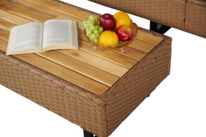 Conjunto de Sofá de Jardín de Ratán para Exteriores, Mesa de Centro, Chaise Longue Gris, Diseño Moderno, Resistente a la Intemperie, Estructura de Acero, para Sala de Estar - Product Image 2