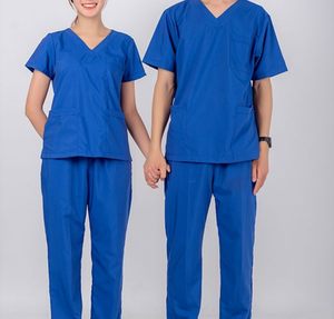 Ensemble de blouses médicales unisexe, haut à col en V et pantalon droit, uniforme d'hôpital, tissu en coton et polyester - Product Image 6