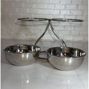 Moderno Juego de Tazones de Acero Inoxidable de 2 Niveles con Soporte de Alambre Metálico, Bandeja de Exhibición para Ensaladas, Frutas y Aperitivos para Hotel, Venta al Por Mayor - Product Image 1