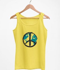 Débardeur jaune sans manches pour homme avec imprimé symbole de la paix terrestre, col rond, style décontracté, 100 % coton respirant, logo frontal - Product Image 4