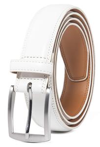 White Genuine Leather Formal <b>Belt</b> With Silver Pin Buckle Solid Color Men's Business <b>Accessory</b> PU Leather <b>Belt</b> Men - Product Image 3