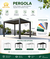 Pergola de jardin électrique étanche en aluminium avec toit rétractable motorisé et persiennes, pare-soleil