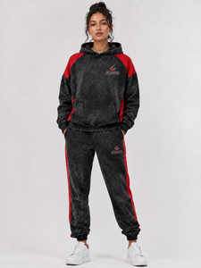 Ensemble de survêtement décontracté pour femme, effet délavé, avec sweat à capuche et pantalon assortis, conçu pour le confort et la flexibilité, OEM - Product Image 1
