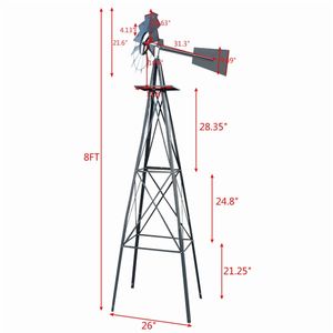 Molino de Viento para Jardín de 8 Pies Resistente a la Intemperie con Indicador de Dirección del Viento Gris y Rojo - Product Image 2