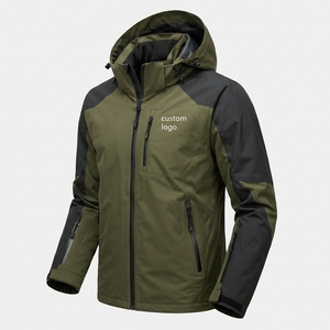 Men's Waterproof Hooded Hiking <b>Jacket</b> Olive Green With Custom Logo Front Zipper Sporty Winter Wear Men Hiking <b>Jacket</b> - Product Image 5