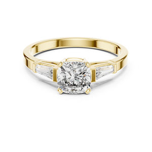 Anillo Solitario de Diamante Cultivado en Laboratorio con Corte Cojín y Baguette en Oro Amarillo de 14K para Mujer |   Regalo de Aniversario |   Diamante Cultivado Nuevo - Product Image 1