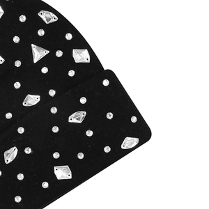 Custom Black Rhinestone Beanie Hat Rib Knit Winter Warm <b>Cap</b> Women <b>Men</b> Soft Stretch Streetwear Skull <b>Cap</b> Hat - Product Image 5