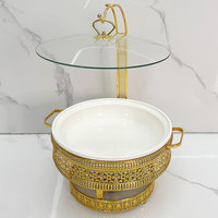 Chauffe-Plat de Luxe en Acier Inoxydable et Céramique 13L Doré avec Couvercle Suspendu pour Buffet, Restaurant et Fêtes