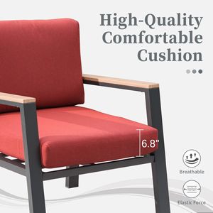 Juego de muebles modernos de aluminio para patio exterior de 4 piezas, sofá seccional rojo con cojín de 7 pulgadas y mesa de centro para balcón y jardín - Product Image 2