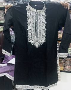 <b>Top</b> Quality Soft Silk with <b>White</b> Thread-<b>Sequin</b> work & Full-Sleeve & Band Collar Man's Kurta-R Cotton Payjama Set Indian Supplier - Product Image 5