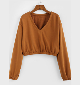 Sudadera corta con capucha para mujer, informal, de invierno, de manga larga, con cuello en V y hombros descubiertos, de poliéster - Product Image 6
