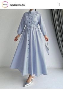 Vestido Camisero Elegante de Manga Larga para Mujer, Lavable, Transpirable, de Crepé, para Oficina, Casual, con Estampado a Rayas, Largo Maxi, Cintura Ajustada - Product Image 2