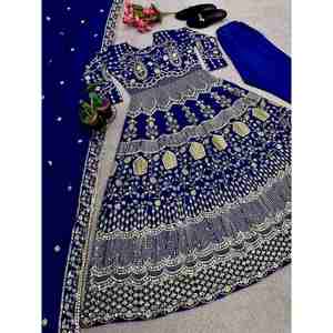 ATRACTIVE GEORGETTE BORDADO SECUENCIA TRABAJO VESTIDO FONDO CON DUPATTA AZUL - Product Image 4
