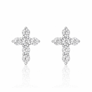ต่างหูเพชรรูปกากบาท ต่างหูคริสเตียนรูปกากบาทประดับเพชรเลี้ยงในห้องปฏิบัติการ ทองคำแท้ 14K หรือเงิน ของขวัญทางศาสนาสำหรับผู้หญิง - Product Image 1