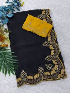 Premium Quality Rangoli Silk with Embroidered Zari with Sequin Border work <b>Saree</b>-<b>Blouse</b> Collection Manufacturer from Surat - Product Image 2