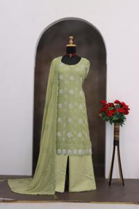 Nuevo y Moderno Traje Pakistaní de Georgette Sintético con Bordado Pesado y Lentejuelas, Salwar Kameez de Diseñador para Venta de Exportación - Product Image 4