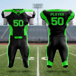 Uniforme de football américain personnalisé sublimé noir, vert et blanc avec le numéro 50 - Product Image 6
