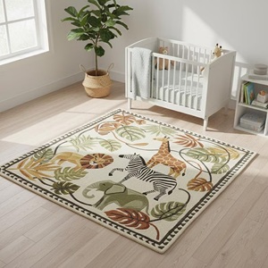 Tapis d'appoint pour enfants à thème animaux de la jungle, tapis tufté à la main pour chambre d'enfant, salle de jeux, chambre à coucher, tapis décoratif doux pour enfants - Product Image 4