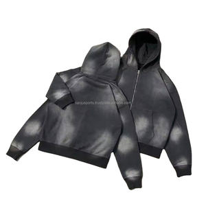 Survêtement 2 pièces délavé à l'acide avec logo personnalisé pour hommes pantalon de survêtement évasé à capuche avec travail de la pierre grande taille pour l'hiver - Product Image 2