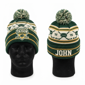 TAISON SPORTS 100% <b>Wool</b> <b>Beanie</b>-Embroidery & Discharge Printing Adjustable Unisex Adult Winter Hat in Green//Gold - Product Image 1