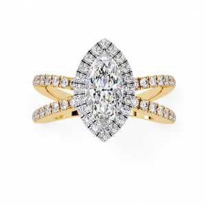 Anillo de Compromiso con Diamante Cultivado en Laboratorio de Corte Marquesa de 1.00ct, Oro Amarillo de 18K, Halo y Tallo con Pavé, Anillo de Boda para Mujer - Product Image 1