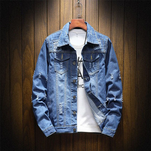 Men's Denim <b>Jacket</b> Casual Turn-down Collar Washed Cotton Frayed Details Regular Fit Autumn Style - Product Image 2