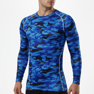 Camiseta Deportiva de Manga Larga para Hombre, Cuello Redondo, Tejido Transpirable de Poliéster/Algodón 200g, Secado Rápido, Corte Ajustado, Azul, Largo Regular - Product Image 2
