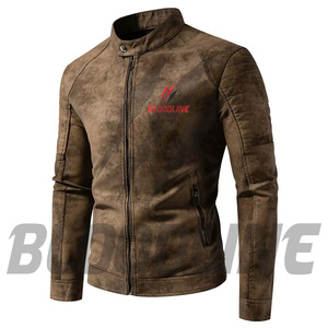 BLOODLINE Men's <b>Suede</b> PU Leather Motorcycle <b>Jacket</b> Slim Fit Stand Collar Zipper Front Windproof Autumn Wear - Product Image 3