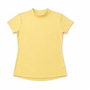 T-shirt personnalisé pour femme, jaune pâle, coupe ajustée moderne, col montant, manches courtes, en jersey de coton côtelé doux - Product Image 6