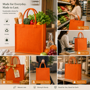 กระเป๋าผ้ากระสอบสีส้มพิมพ์ลายตามสั่ง ขนาดกลาง พร้อมหูหิ้วยาวสำหรับใส่ของชำและใช้ในงานโปรโมชั่น - Product Image 5