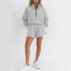 Conjunto de dos piezas de sudadera con capucha y pantalones cortos para mujer, con estampado personalizado, conjunto de 2 piezas de algodón, conjuntos casuales para mujer al por mayor - Product Image 3