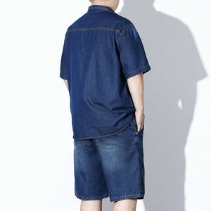 ชุดเซ็ตเสื้อยืดและกางเกงขาสั้นยีนส์สองชิ้นสำหรับผู้ชายไซส์พลัส ระบายอากาศได้ดี สไตล์ไฮสตรีท โลโก้แบบกำหนดเองสำหรับฤดูร้อนใหม่ - Product Image 5