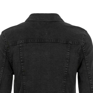 Veste en jean noire pour homme, personnalisée OEM, style vintage délavé, coupe ajustée, extensible et respirante, avec boutons sur le devant, style décontracté et utilitaire - Product Image 6