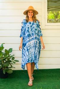 Handmade Indian Rayon Bohemian <b>Kaftan</b> Women's Three-Quarter Sleeve Ankle-Length Tie Dye Straight Eco-Friendly <b>Plus</b> <b>Size</b> Dress - Product Image 6