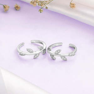 Classy Leaf Rhodium Plated 925 Sterling <b>Silver</b> Boho Round <b>Toe</b> <b>Rings</b> Handmade Bulk Wedding Jewelry Adjustable Women - Product Image 3