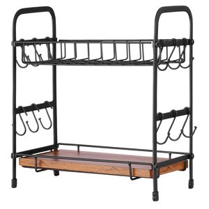 Organizzatore Multifunzionale per Caffè a 2 Livelli in MDF, 12 Ganci Mobili, 2 Ripiani, da Assemblare per Bancone, Porta Tazze, Postazione Caffè - Product Image 1