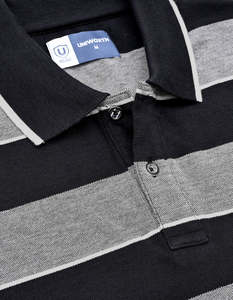 เสื้อโปโลผู้ชายแบบถักลายทาง ปรับแต่งได้ แขนสั้น ทรงปกติ สวมใส่สบาย สีดำเทา ลายพิมพ์ - Product Image 4