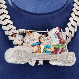 Collar de Plata de Ley 925 con Colgante Familiar de Dibujos Animados de Lujo con Diamante Moissanite VVS - Product Image 1