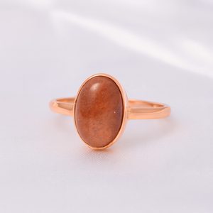 Bague en argent sterling 925 avec pierre de soleil naturelle, cabochon ovale, plaqué or rose et or jaune, bijoux faits à la main pour femmes - Product Image 3