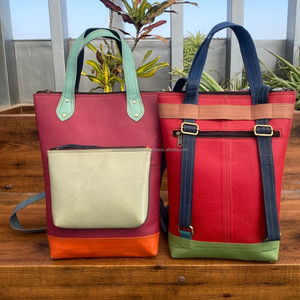 Mochila Convertible de cuero reciclado para pañales, asas de cuero coloridas, bandolera, bolso de compras con bolsillo y cremallera - Product Image 5