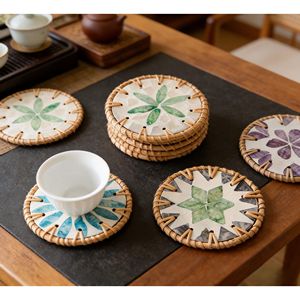 Natural Mother of Pearl Rattan <b>Coaster</b> Handmade Woven Cup <b>Coaster</b> Decorative <b>Drink</b> <b>Coaster</b> <b>for</b> Home Hotel - Product Image 3