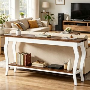 Consolle Lunga in Stile Vintage, Tavolo Laterale di Lusso dal Design Moderno in Legno Teak e Marmo per Ingresso, Casa, Appartamento, Hotel - Product Image 5