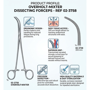 Stainless Steel Right Angle Ligature Forceps Vascular <b>Surgical</b> <b>Instruments</b> Overholt Forceps 205mm - Product Image 2