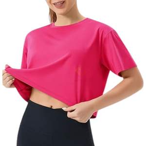 Camiseta Deportiva para Mujer, Color Rosa Fucsia, Corte Holgado, Estilo Yoga, Manga Corta, Alta Elasticidad, Secado Rápido - Product Image 3