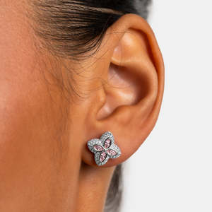 Pink Marquise Cut Moissanite Flower <b>Stud</b> Earrings 925 <b>Sterling</b> <b>Silver</b> Floral Earrings for Women - Product Image 1