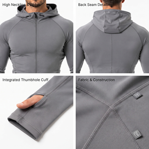 Sweat à capuche zippé ajusté pour homme 100 % polyester respirant, veste de compression à capuche pour yoga, veste d'entraînement de gym, sous-vêtement technique zippé pour homme - Product Image 6